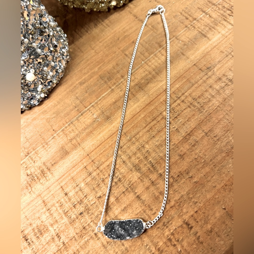 Gorgeous Charcoal grey drusy pendant necklace on sterling silver chain.